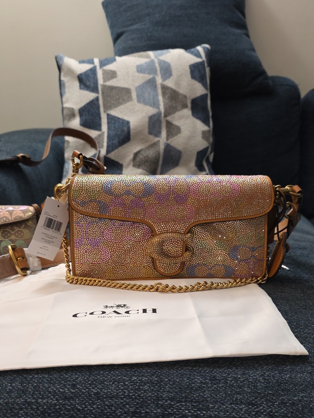 Coach Multicolor Crystal Signature C Chain Crossbody with Gold Trim